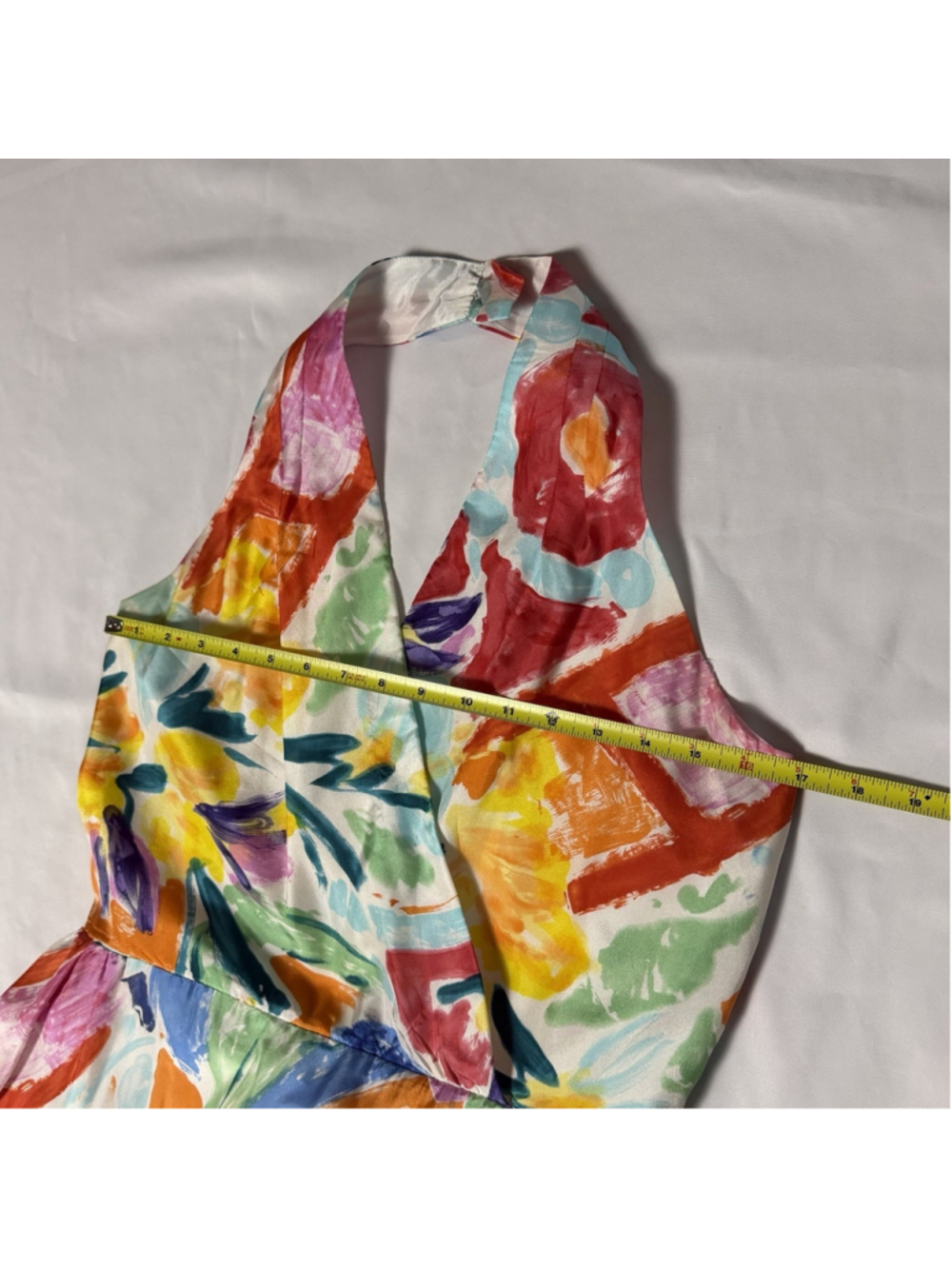 LRL Ralph Lauren 100% Silk Halter Dress 10 Watercolor Floral Midi Tie Waist EUC - Picture 6 of 10